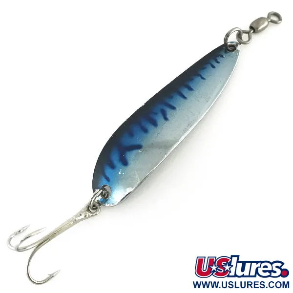 Vintage  Luhr Jensen Krocodile Die #5, 3/4oz Nickel / Blue fishing spoon #8639
