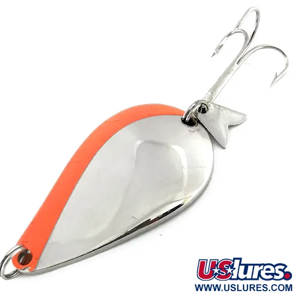 Vintage  Acme K.O. Wobbler, 3/4oz Nickel / Orange fishing spoon #8654