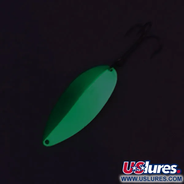 Vintage  Seneca Little Cleo (Hula Girl) Glow, 3/4oz Green / White / Nickel fishing spoon #8684