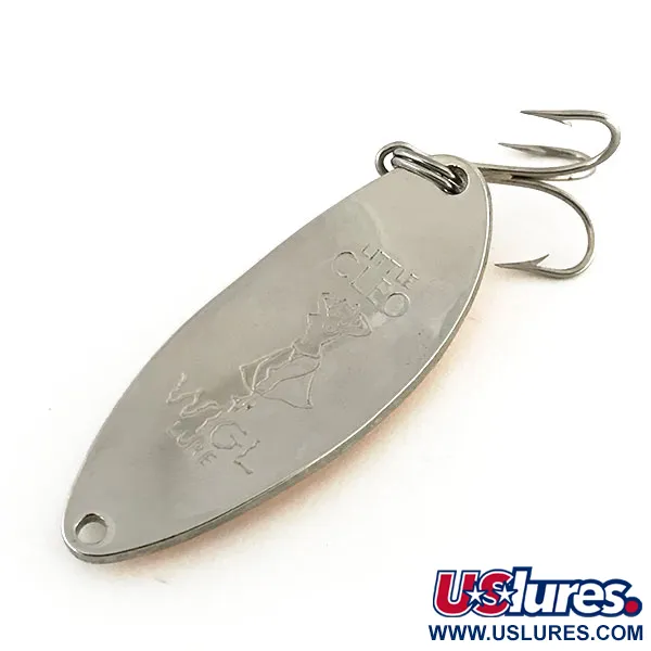 Vintage  Seneca Little Cleo (Hula Girl) Glow, 2/3oz Orange / White / Nickel fishing spoon #8692