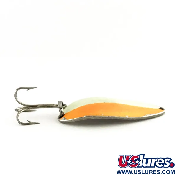 Vintage  Seneca Little Cleo (Hula Girl) Glow, 2/3oz Orange / White / Nickel fishing spoon #8692