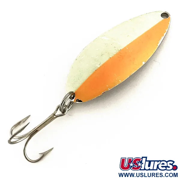 Vintage  Seneca Little Cleo (Hula Girl) Glow, 2/3oz Orange / White / Nickel fishing spoon #8692