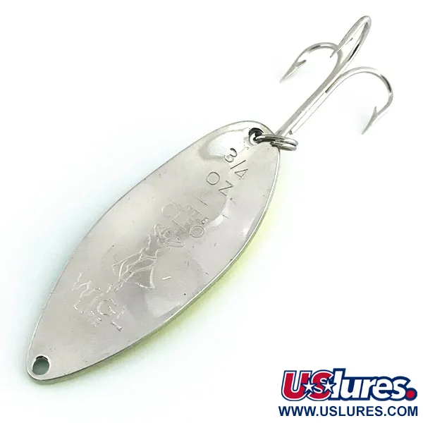 Vintage  Seneca Little Cleo (Hula Girl) UV, 3/4oz Yellow / Green / Nickel fishing spoon #8693