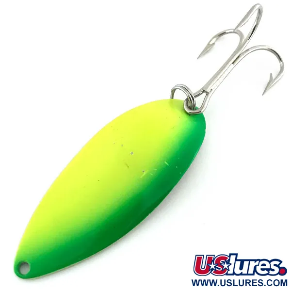 Vintage  Seneca Little Cleo (Hula Girl) UV, 3/4oz Yellow / Green / Nickel fishing spoon #8693