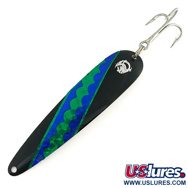 Vintage  Eppinger Dardevle King Flutter Devle 3200, 1/2oz Black / White / Green / Blue fishing spoon #8707