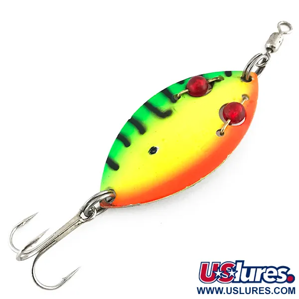 Vintage   Gibbs Ruby Eye Wiggler 2 UV, 1/2oz Fire Tiger fishing spoon #8739