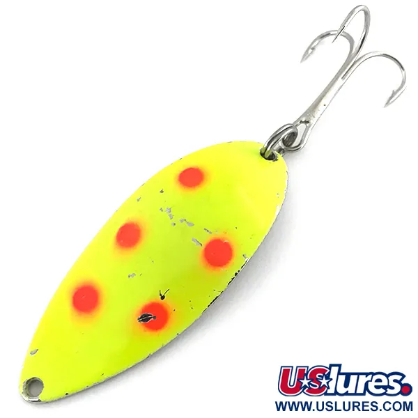 Vintage  Seneca Little Cleo (Hula Girl) UV, 3/4oz Yellow / Red / Nickel fishing spoon #8845