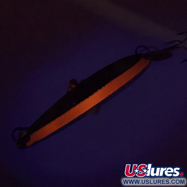 Vintage  Bay de Noc Bay De Noc Laker Taker UV , 3/4oz Gold / Fluorescent Orange UV Glow in UV light, Fluorescent fishing spoon #8854