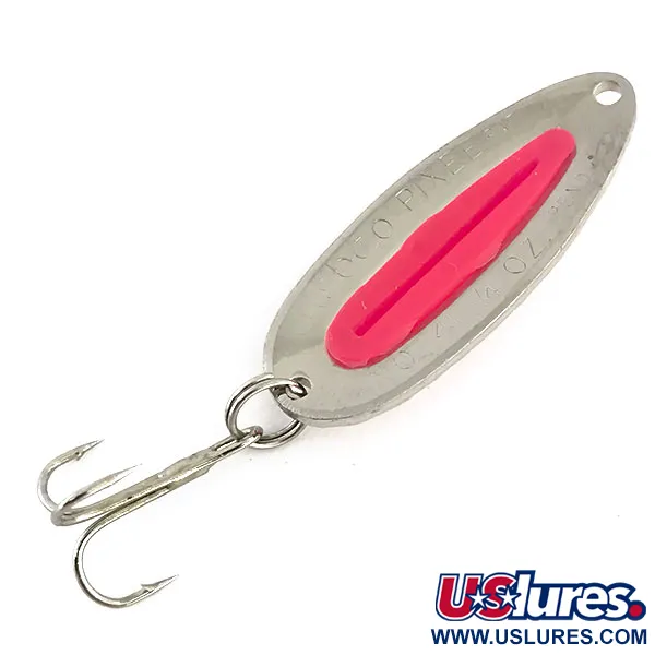 Vintage   Nebco Pixee, 1/4oz Hammered Nickel / Pink fishing spoon #8874