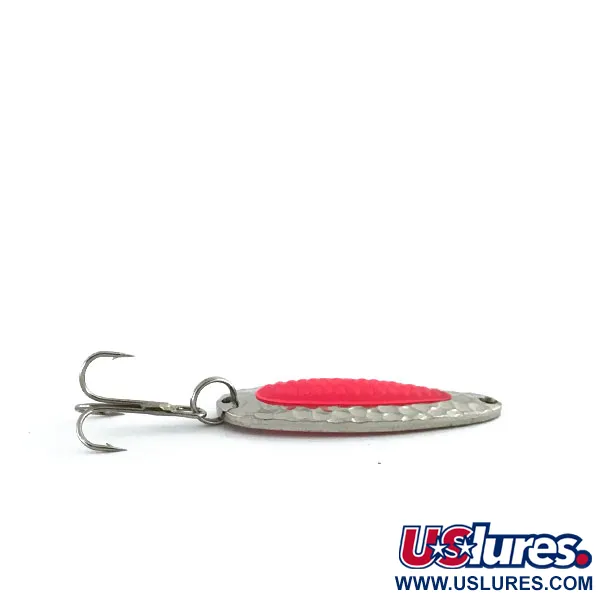 Vintage   Nebco Pixee, 1/4oz Hammered Nickel / Pink fishing spoon #8874
