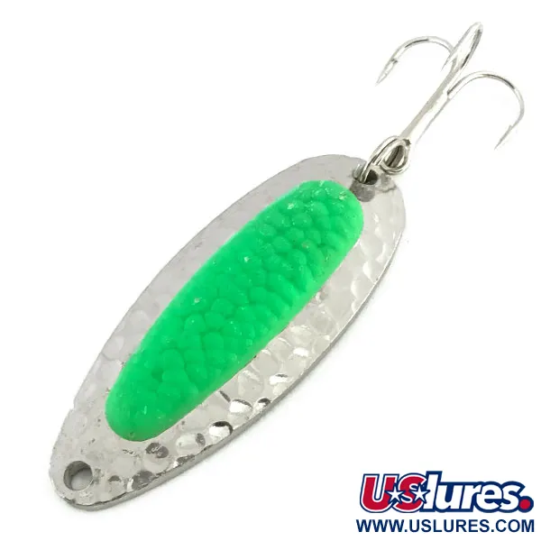 Vintage   Blue Fox Pixee UV, 1/2oz Hammered Nickel / Green fishing spoon #8876