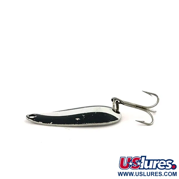Vintage  Worth Chippewa Steel Spoon, 3/16oz Black / White / Nickel fishing spoon #8922