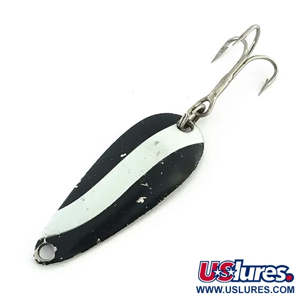 Vintage  Worth Chippewa Steel Spoon, 3/16oz Black / White / Nickel fishing spoon #8922