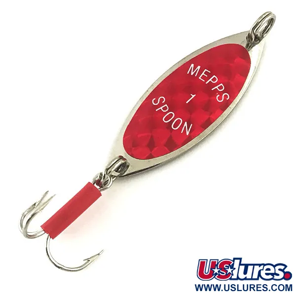 Vintage   Mepps Spoon 1, 1/4oz Nickel / Red fishing spoon #8944