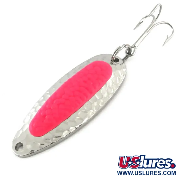 Vintage   Blue Fox Pixee UV, 1/2oz Hammered Nickel / Pink fishing spoon #8951