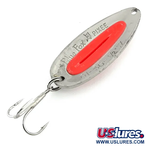 Vintage   Blue Fox Pixee, 1/2oz Hammered Nickel / Pink fishing spoon #9006