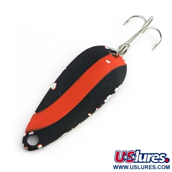 Vintage  Worth Chippewa Steel Spoon , 3/16oz Black / Orange Red / Nickel fishing spoon #9043
