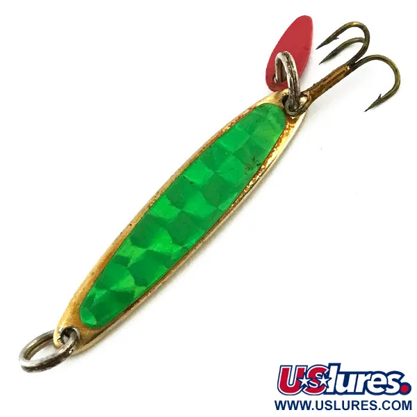 Vintage   Bay de Noc Swedish pimple, 3/16oz Gold / Green fishing spoon #9052