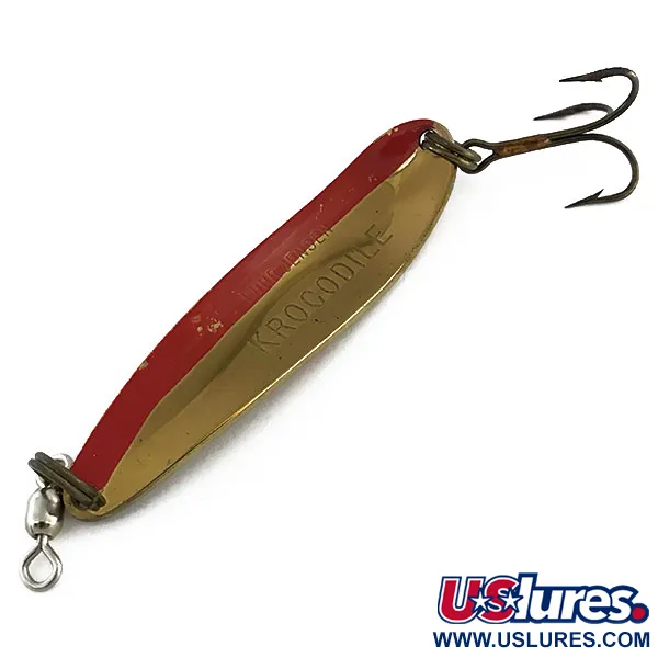 Vintage  Luhr Jensen Krocodile Die #4, 1/2oz Brass / Red fishing spoon #9058