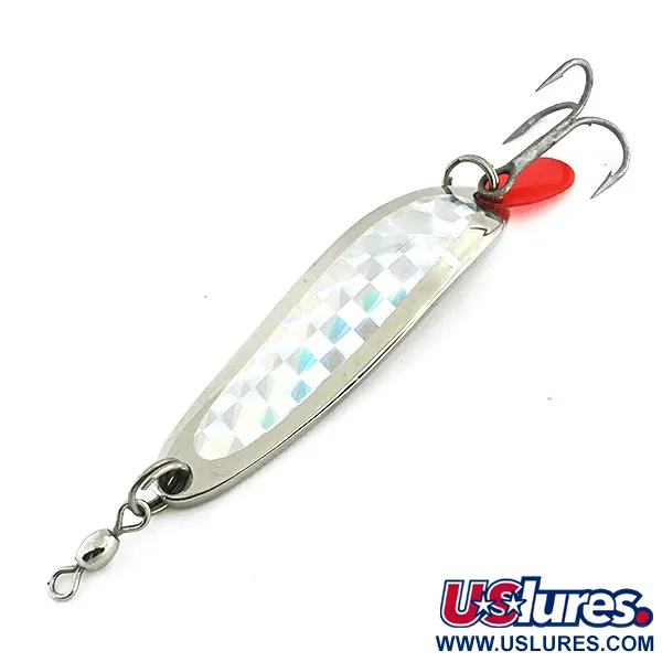 Vintage  Luhr Jensen Krocodile Die #3, 1/2oz Nickel / Rainbow Hologram fishing spoon #9075