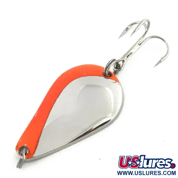 Vintage  Acme K.O. Wobbler, 1/2oz Nickel / Orange fishing spoon #9078