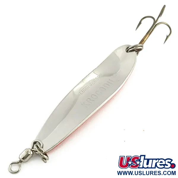 Vintage  Luhr Jensen Krocodile Die #4 UV, 1/2oz Nickel / Red fishing spoon #9081