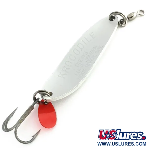 Vintage  Luhr Jensen Krocodile Die #3, 1/2oz White Pearl with Pink Tint fishing spoon #9082