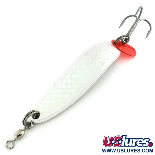 Vintage  Luhr Jensen Krocodile Die #3, 1/2oz White Pearl with Pink Tint fishing spoon #9082