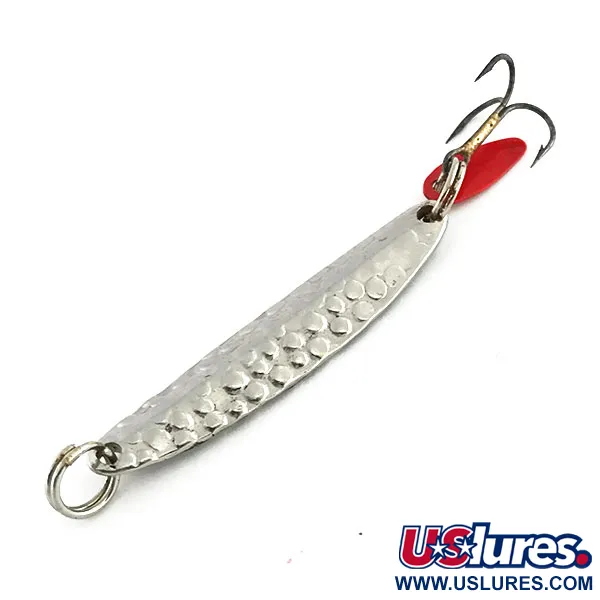 Vintage   Bay de Noc Swedish pimple, 3/16oz Hammered Nickel / Black / Red fishing spoon #9084