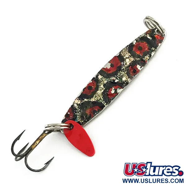 Vintage   Bay de Noc Swedish pimple, 3/16oz Hammered Nickel / Black / Red fishing spoon #9084