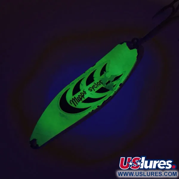 Vintage   Mepps Syclops 3, 1oz Chartreuse / Silver fishing spoon #9090