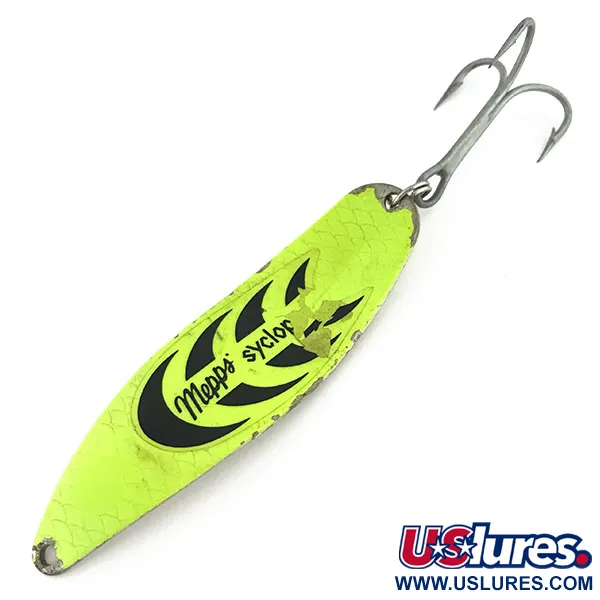 Vintage   Mepps Syclops 3, 1oz Chartreuse / Silver fishing spoon #9090