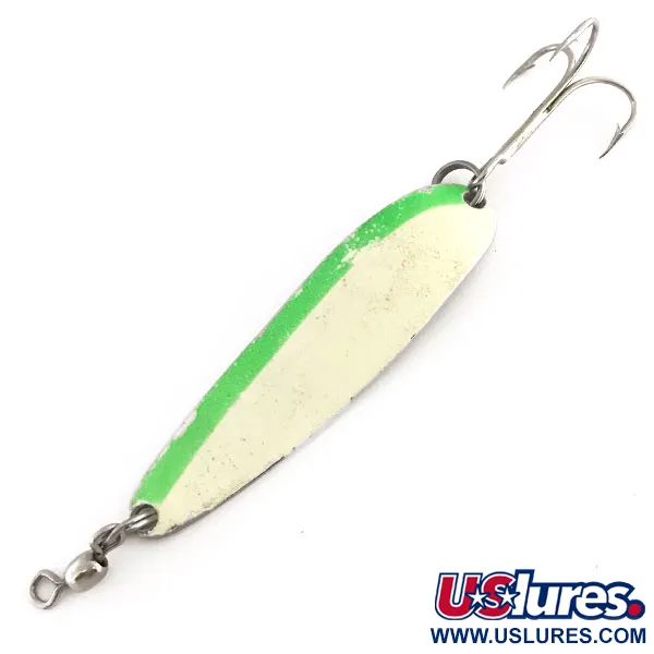 Vintage  Luhr Jensen Krocodile Die #4 Glow,  White / Green / Nickel fishing spoon #9136