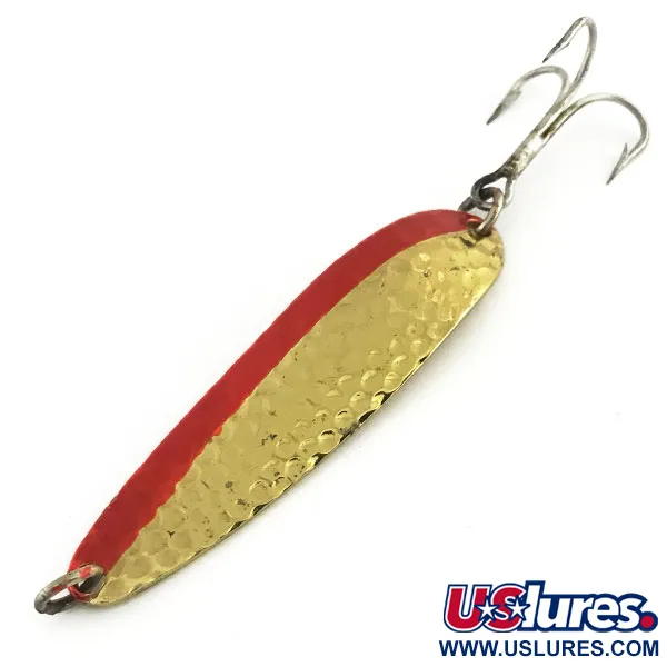 Vintage  Luhr Jensen Krocodile Die #4, 1/2oz Hammered Gold / Red fishing spoon #9137