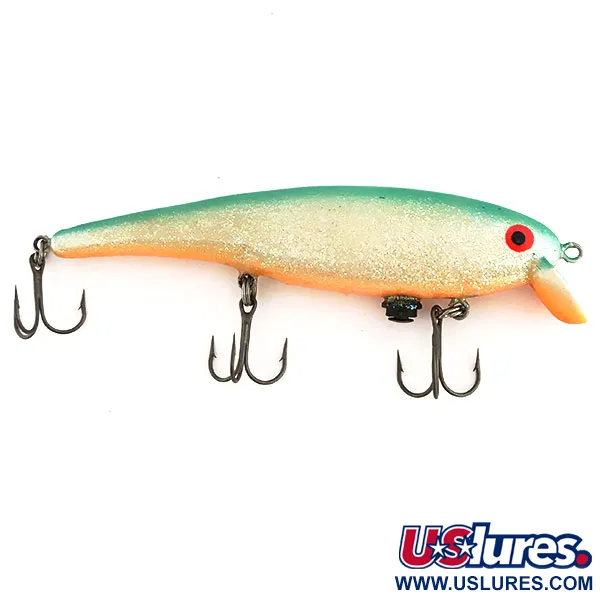 Vintage   Bill Norman Rip N Ric Jerk , 2/3oz White / Orange / Green fishing lure #9161