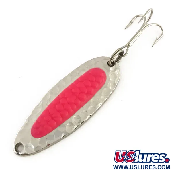 Vintage   Blue Fox Pixee , 1/4oz Hammered Nickel / Pink fishing spoon #9186