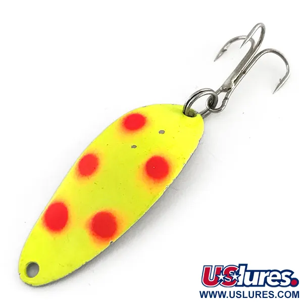 Vintage  Seneca Little Cleo (Hula Girl) UV, 1/3oz Yellow / Red / Nickel fishing spoon #9219