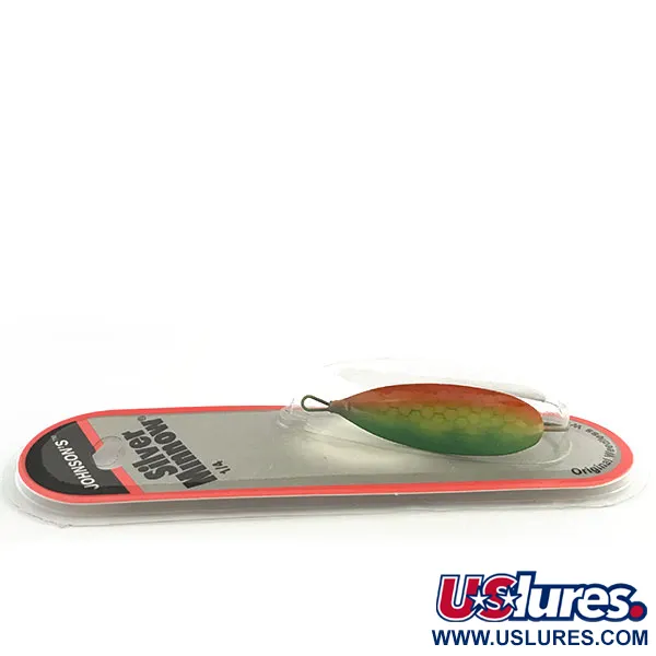   ​Weedless Johnson Silver Minnow, 1/4oz Green / Orange / Nickel fishing spoon #14431
