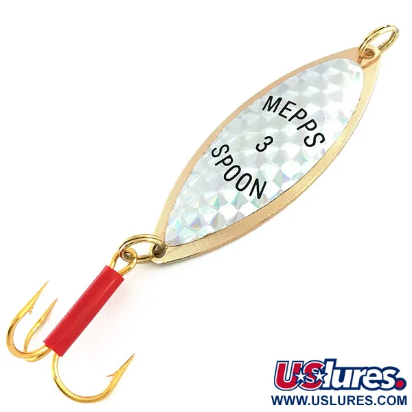 Vintage   Mepps Spoon 3, 1/2oz Gold / Rainbow Hologram fishing spoon #9272
