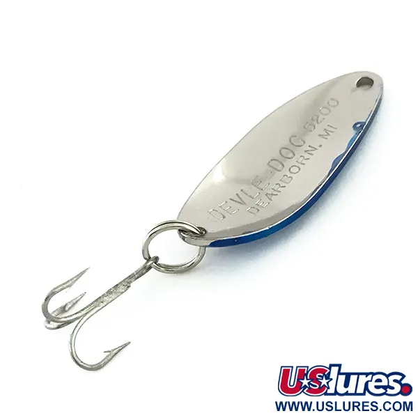 Vintage  Eppinger Dardevle Devle Dog 5200, 1/4oz Nickel / Blue fishing spoon #9387