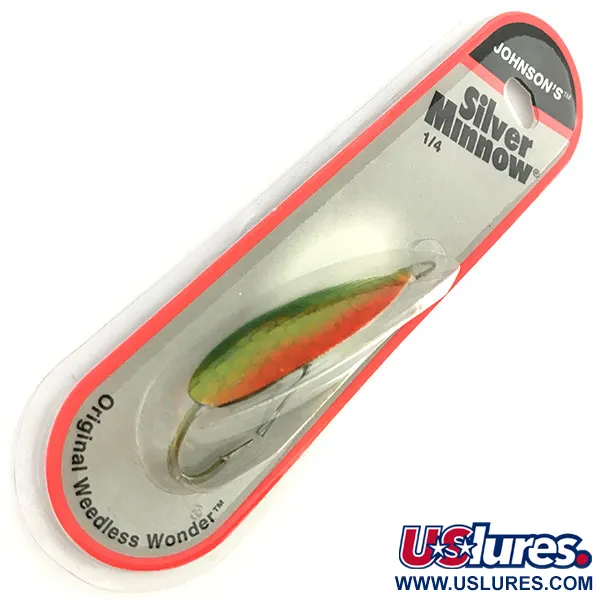   Weedless Johnson Silver Minnow, 1/4oz Green / Orange / Nickel fishing spoon #9463