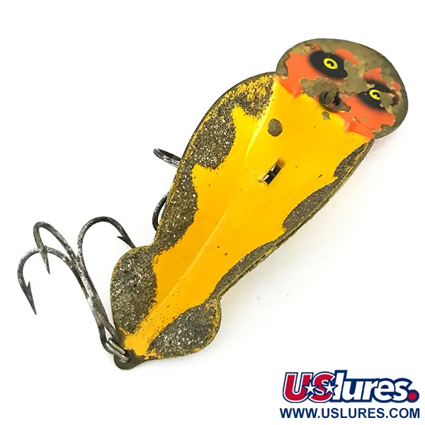 Vintage   Buck Perry Spoonplug, 3/4oz Yellow / Brass / Red fishing spoon #9390