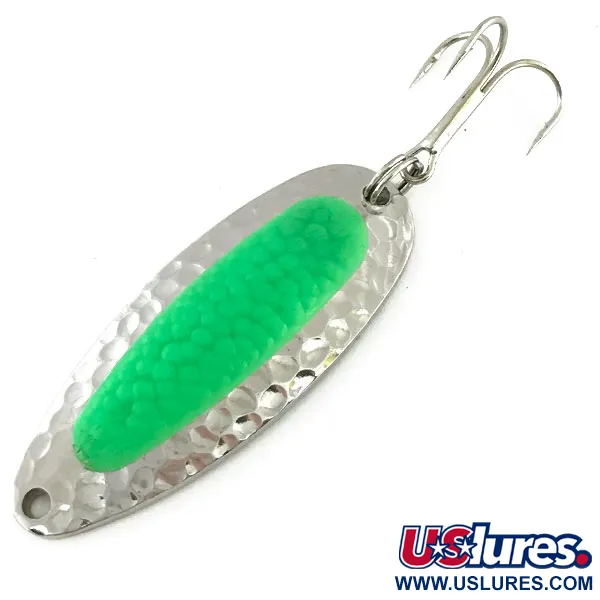 Vintage   Blue Fox Pixee UV, 1/2oz Hammered Nickel / Green fishing spoon #9412