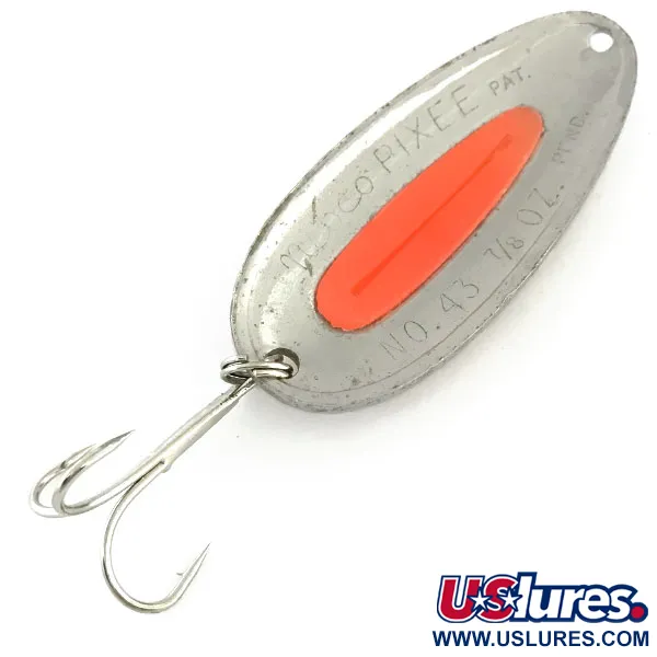 Vintage   Nebco Pixee UV, 3/4oz Hammered Nickel / Pink fishing spoon #9460