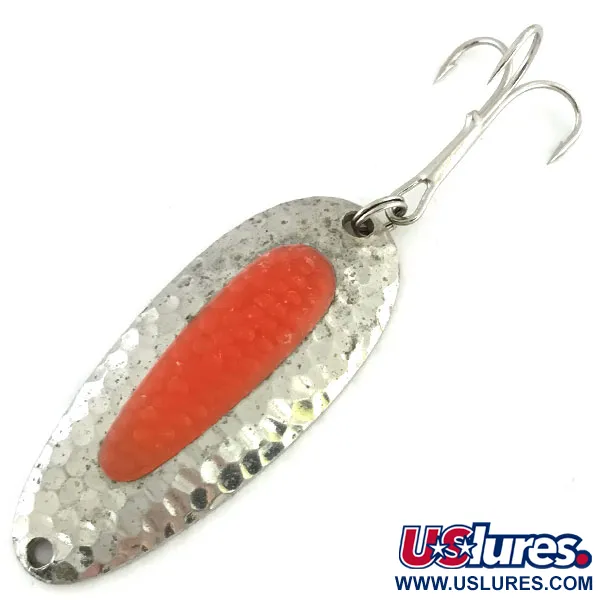 Vintage   Nebco Pixee UV, 3/4oz Hammered Nickel / Pink fishing spoon #9460