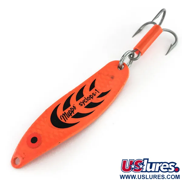 Vintage   Mepps Syclops 1, 2/5oz Fluorescent Orange / Black fishing spoon #9536