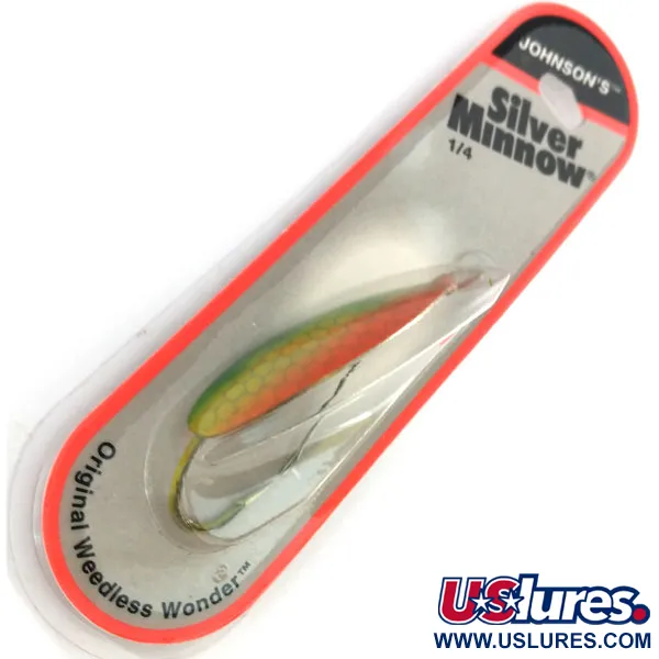   Weedless Johnson Silver Minnow, 1/4oz Green / Orange / Nickel fishing spoon #9702