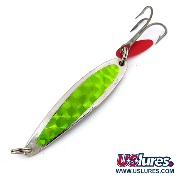 Vintage   Bay de Noc Swedish pimple, 1/2oz Nickel / Green fishing spoon #9856