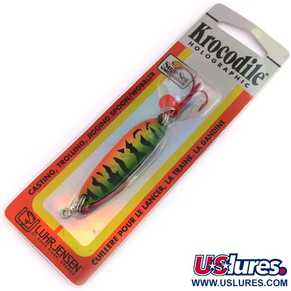  Luhr Jensen Krocodile Die #3, 1/2oz Holographic Green Tiger fishing spoon #9875