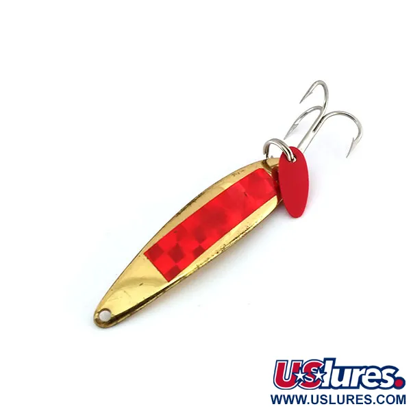 Vintage   Bay de Noc Swedish pimple, 1/2oz Brass / Red fishing spoon #9902